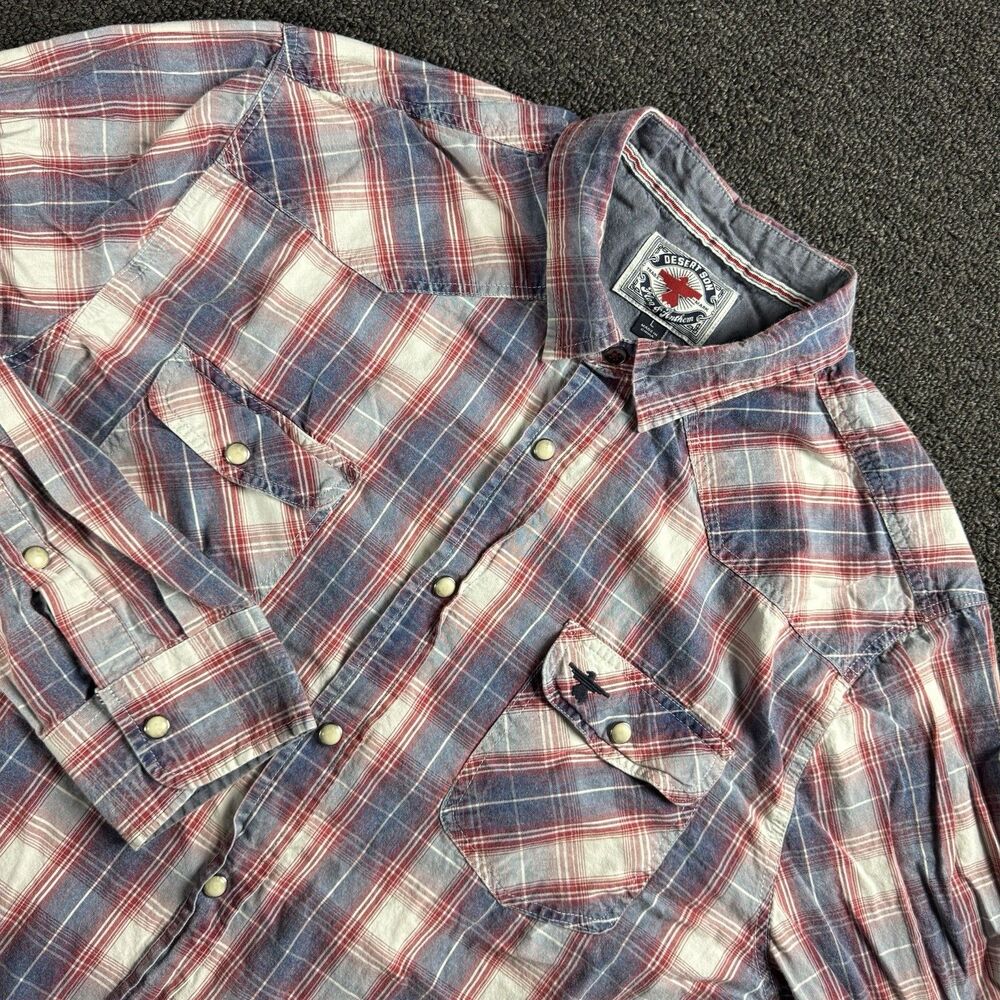 Desert Son Flag & Anthem Western Pearl Snap Long Sleeve Mens Lg Plaid Cowboy